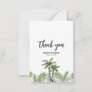 Modern Watercolor Palm Tree Wedding Thank you Card