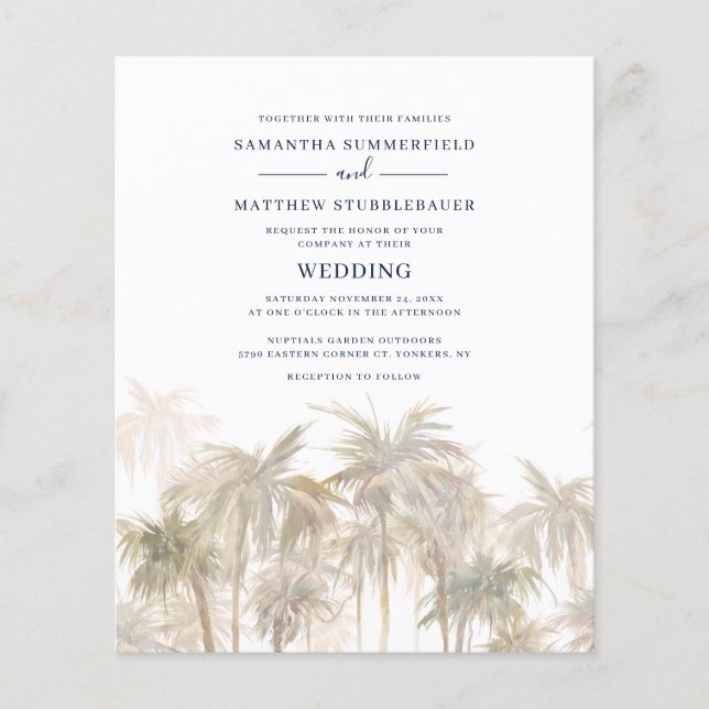 Modern Watercolor Palm Trees Wedding Invitation (Front)