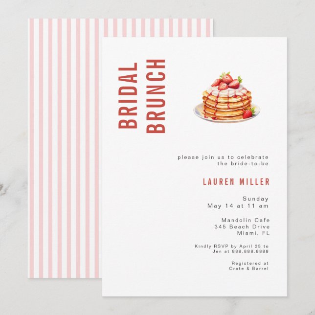 Modern watercolor Pancakes Bridal Brunch Shower  Invitation (Front/Back)