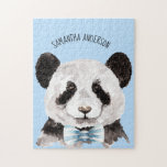 Modern Watercolor Panda With Name And Pastel Blue Jigsaw Puzzle<br><div class="desc">Modern Watercolor Panda With Name And Pastel Blue</div>