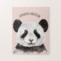 Modern Watercolor Panda With Name And Pastel Pink