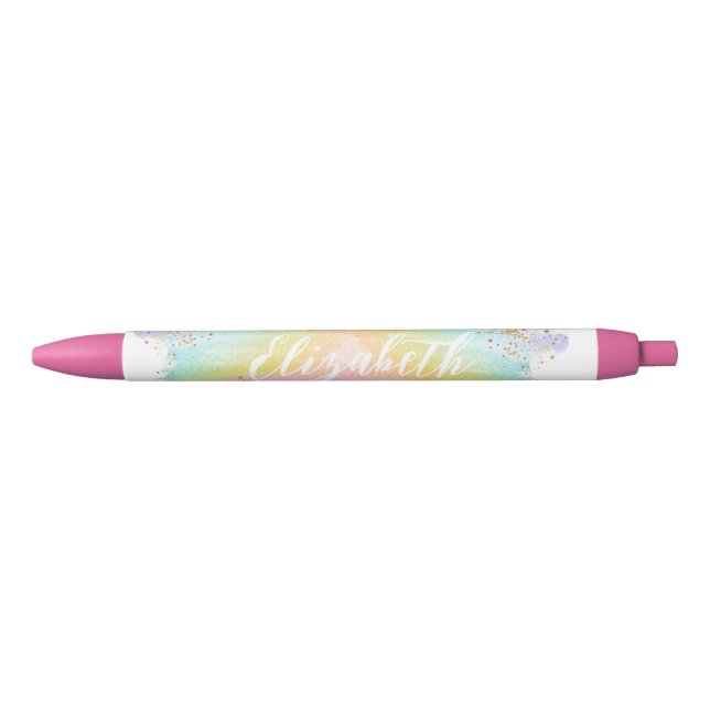Modern Watercolor Pastel Rainbow Name Pen (Front)