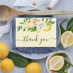 Modern Watercolor Pastel Yellow Lemons & Leaf  Tha Thank You Card