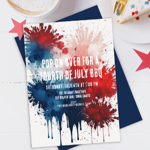 Modern Watercolor Patriotic 4th of July BBQ  Invitation