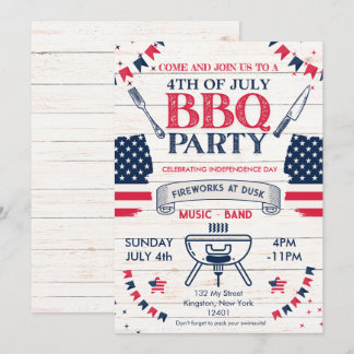 Modern Watercolor Patriotic 4th of July BBQ Invitation