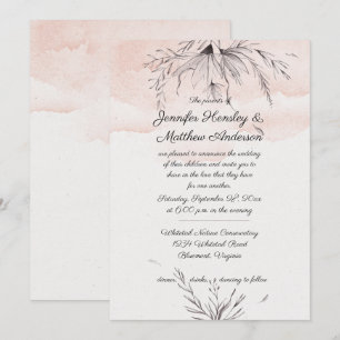 Modern Watercolor Peach and Grey Sketched Wedding Invitation