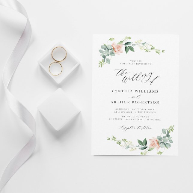 modern watercolor peach floral wedding invitation (Creator Uploaded)