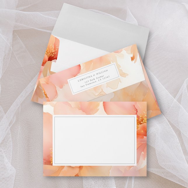 Modern Watercolor Peach Flower Wedding Envelope (Creator Uploaded)
