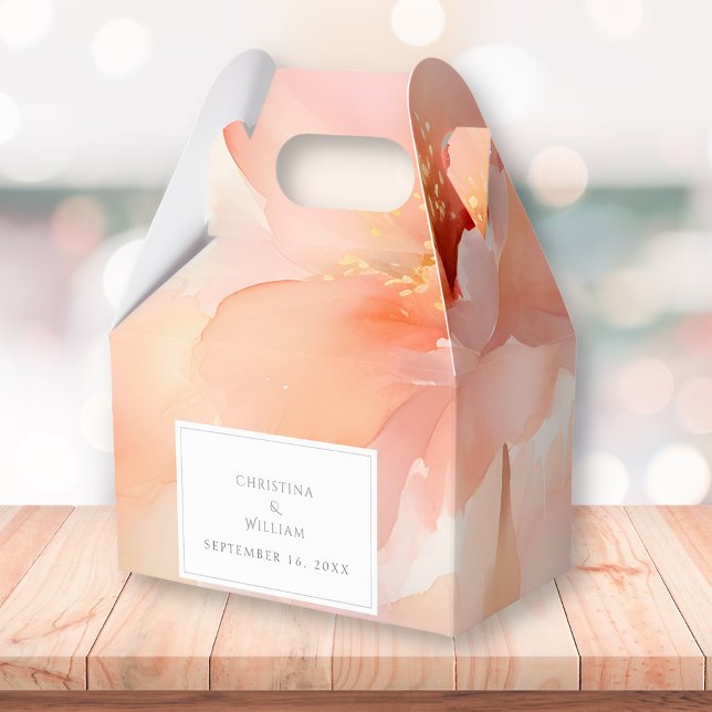 Modern Watercolor Peach Flower Wedding Favour Box (Creator Uploaded)