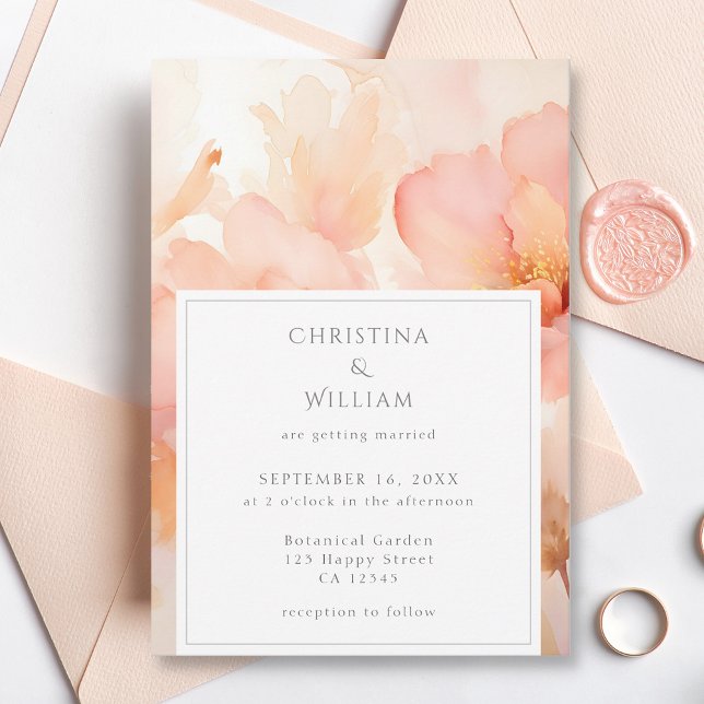 Modern Watercolor Peach Flower Wedding Invitation (Creator Uploaded)