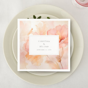Modern Watercolor Peach Flower Wedding Napkin