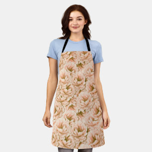Modern Watercolor Peach Flowers Pattern Apron