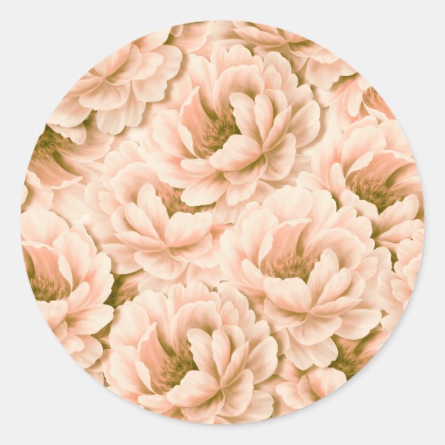 Modern Watercolor Peach Flowers Pattern Classic Round Sticker (Front)