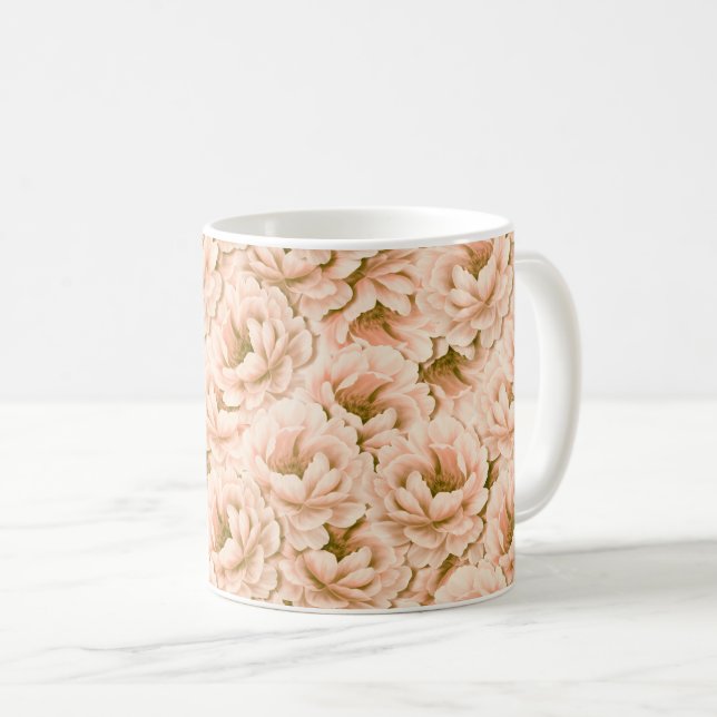 Modern Watercolor Peach Flowers Pattern Coffee Mug (Front Right)