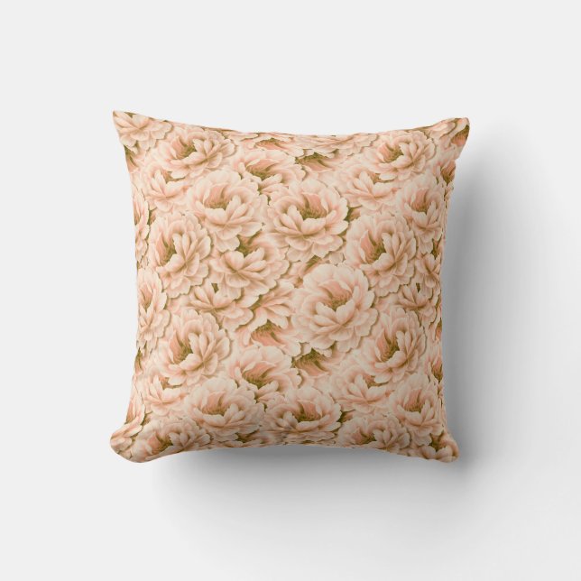 Modern Watercolor Peach Flowers Pattern Cushion (Front)
