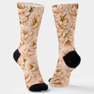 Modern Watercolor Peach Flowers Pattern Socks