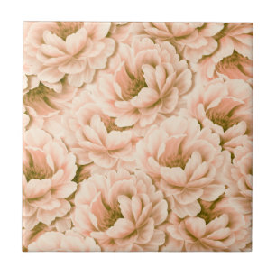 Modern Watercolor Peach Flowers Pattern Tile