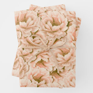 Modern Watercolor Peach Flowers Pattern Wrapping Paper Sheet