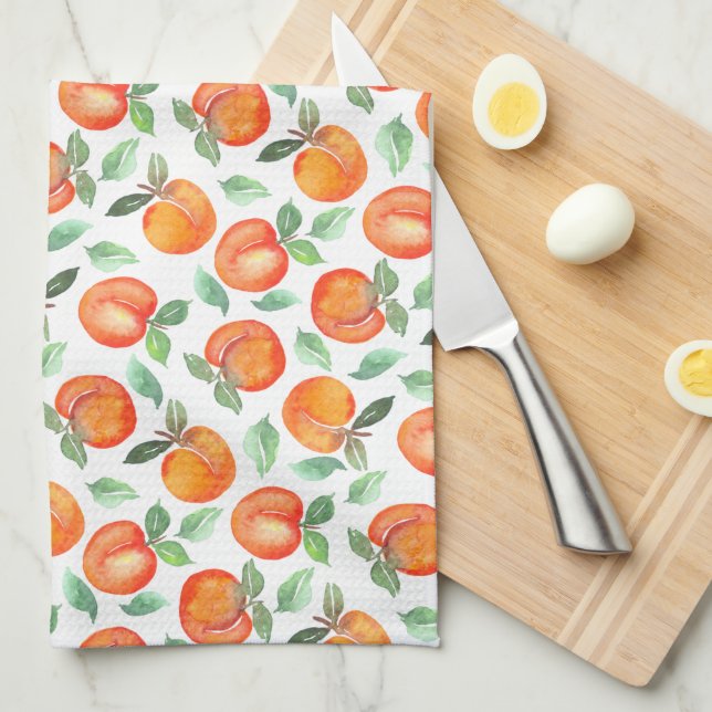 Modern Watercolor Peach Pattern Tea Towel (Quarter Fold)