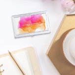 Modern Watercolor | Personalised Business Card Holder<br><div class="desc">Elegant and colourful business card holder features your name and/or business name in white,  overlaid on a vibrant watercolor inkblot in fuchsia pink and golden orange. Matching business cards and accessories also available.</div>