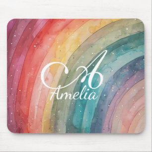 Modern Watercolor Personalised Rainbow  Mouse Mat