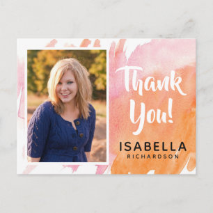 Modern Watercolor Photo Graduation Thank You Postcard