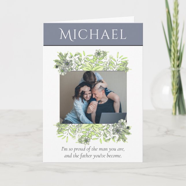 Modern Watercolor Photo Husband Father's Day Card (Front)