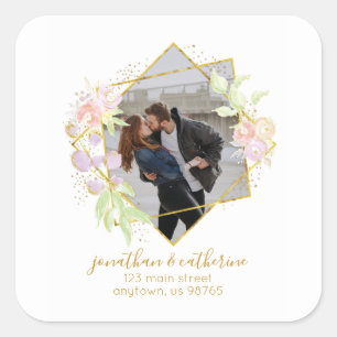 Modern Watercolor Photo Return Address Square Sticker