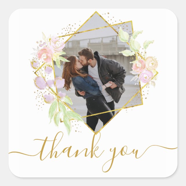 Modern Watercolor Photo Square Sticker (Front)