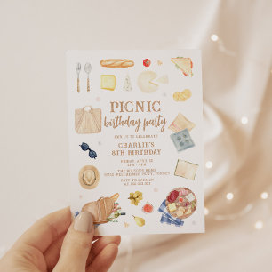 Modern Watercolor Picnic Birthday Invitation
