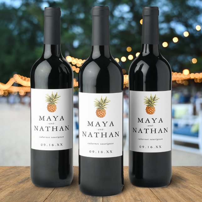 Modern Watercolor Pineapple Personalized Wine Label (Modern Watercolor Pineapple Personalized Wine Label)