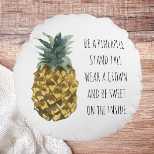 Modern Watercolor Pineapple & Positive Funny Quote Round Cushion