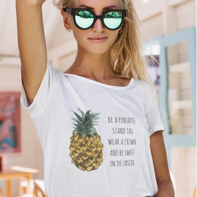 Modern Watercolor Pineapple & Positive Funny Quote T-Shirt (Creator Uploaded)