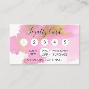 Modern Watercolor Pink and Gold Foil Loyalty Punch Card
