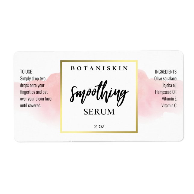 Modern Watercolor Pink And White Serum Labels (Front)