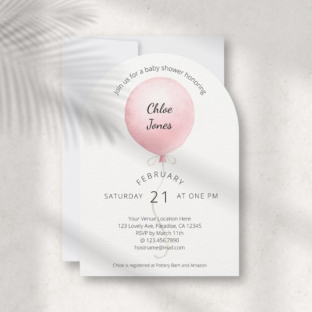 Modern Watercolor Pink Balloon Baby Shower Invitation (Creator Uploaded)