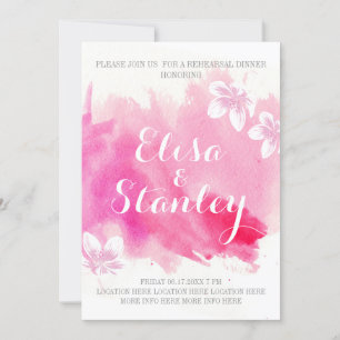 Modern watercolor pink blossoms rehearsal dinner invitation