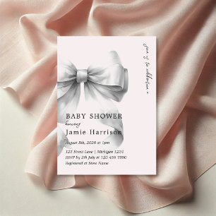 Modern Watercolor Pink Bow Baby Shower Invitation