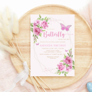 Modern Watercolor Pink Butterfly Girl Baby Shower  Invitation