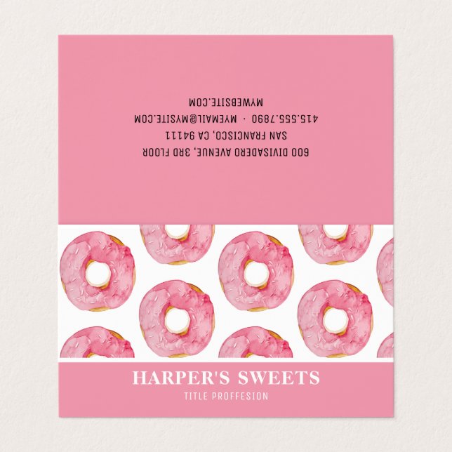 Modern Watercolor Pink Doughnuts Professional  Business Card (Outside Unfolded)
