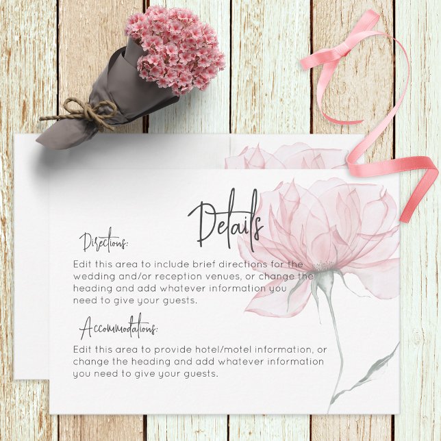 Modern Watercolor Pink Floral Details Wedding Enclosure Card (Creator Uploaded)