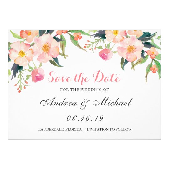 Modern Watercolor Pink Floral Save The Date Card