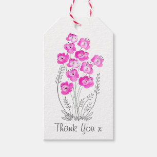 Modern Watercolor Pink Flower Bunch Thank You  Gift Tags