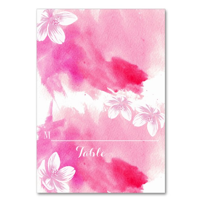 Modern watercolor pink flower wedding place card (Front)