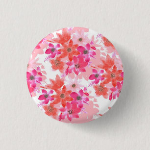 Modern Watercolor Pink Flowers 3 Cm Round Badge