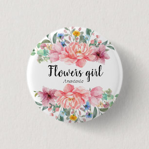 Modern Watercolor Pink Flowers 3 Cm Round Badge