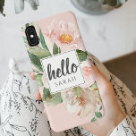 Modern Watercolor Pink Flowers & Hello & Name<br><div class="desc">Modern Watercolor Pink Flowers & Hello & Name</div>
