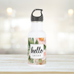 Modern Watercolor Pink Flowers & Hello & Name 532 Ml Water Bottle<br><div class="desc">Modern Watercolor Pink Flowers & Hello & Name</div>