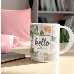 Modern Watercolor Pink Flowers & Hello & Name Coffee Mug<br><div class="desc">Modern Watercolor Pink Flowers & Hello & Name</div>