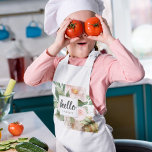 Modern Watercolor Pink Flowers & Hello & Name Kids Apron<br><div class="desc">Modern Watercolor Pink Flowers & Hello & Name</div>